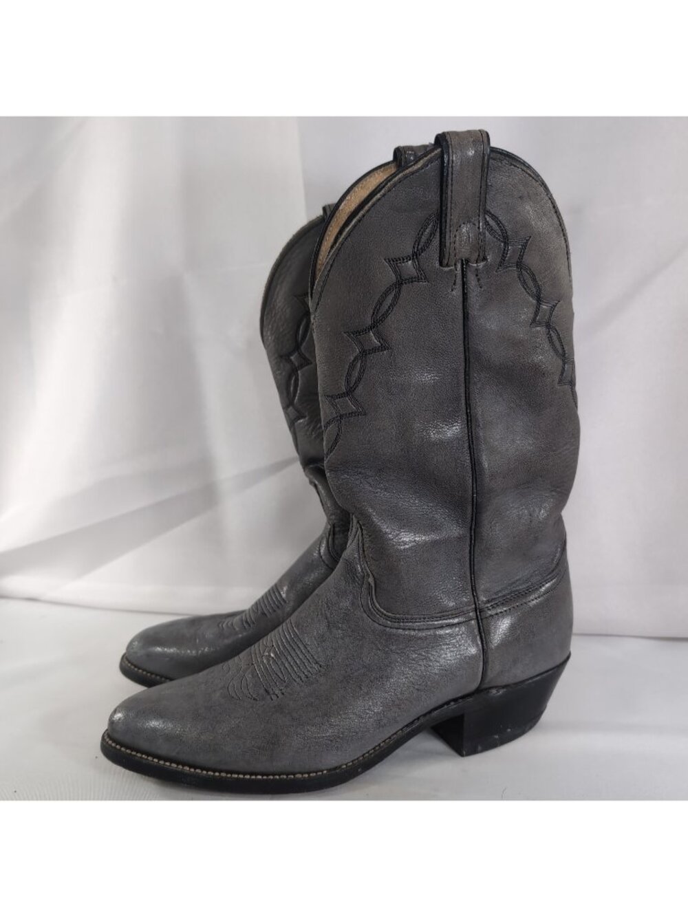 Abilene Elk Skin Gray Cowboy Boots Men's 8.5 Embroidered 6652 EE Women's 10
